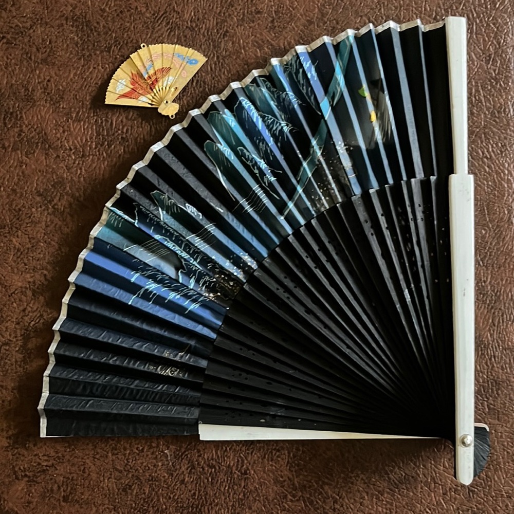 2 Vintage Folding Fans, One is a Petite Pendant